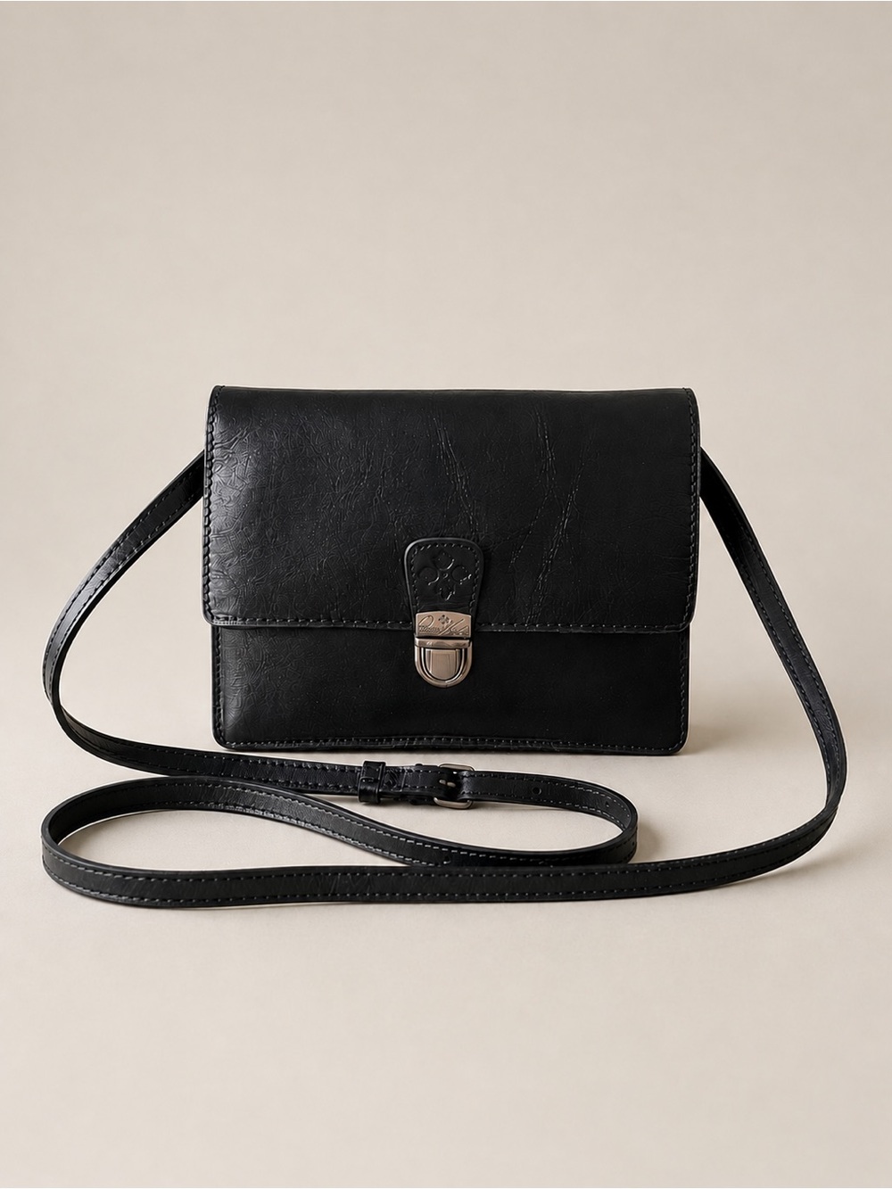 Patricia Nash Lanza Crossbody Leather Convertible Bag Purse Embossed Logo Black